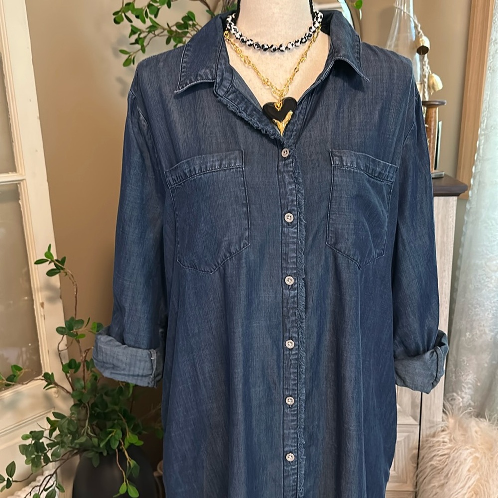 NWT! Chico’s Tencel Frayed Hem Shirtdress - Picture 6 of 13